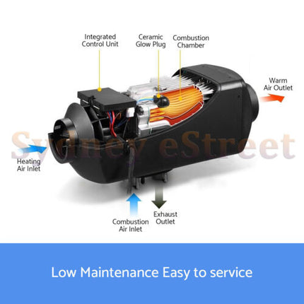 2KW 12V Diesel Air Heater Tank Digital Thermostat Silencer Fliter T Piece Remote