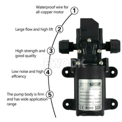 12V Water Pump 6L/Min 70W 130PSI Pressure Self-Priming Caravan Camping Boat OZ