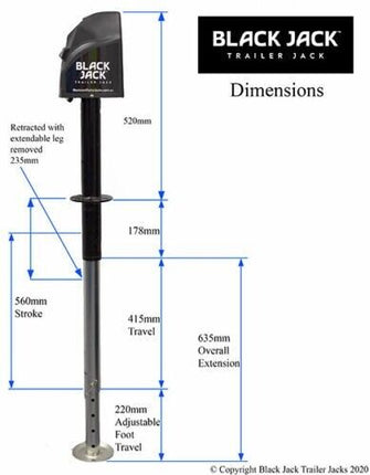 Black Jack 12V DC Electric Caravan Jack 1600kg Trailer Jack Jockey Leg Stand AU