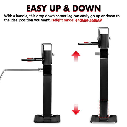 X-BULL Drop Down Corner Legs 440MM- 560MM Trailer Legs Steel W/Handle Caravan