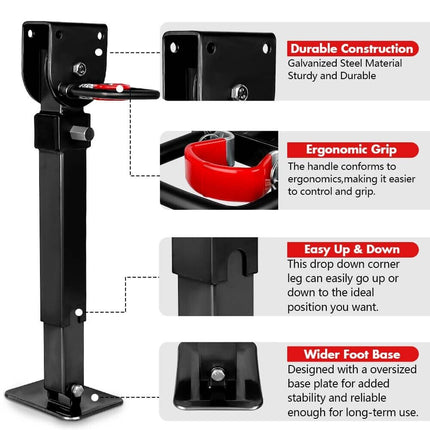 X-BULL Drop Down Corner Legs 440MM- 560MM Trailer Legs Steel W/Handle Caravan
